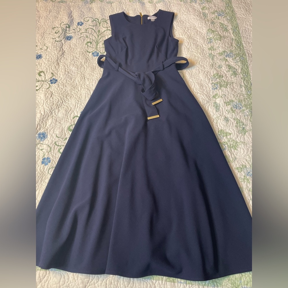 Calvin Klein Blue Midi Dress with Belt